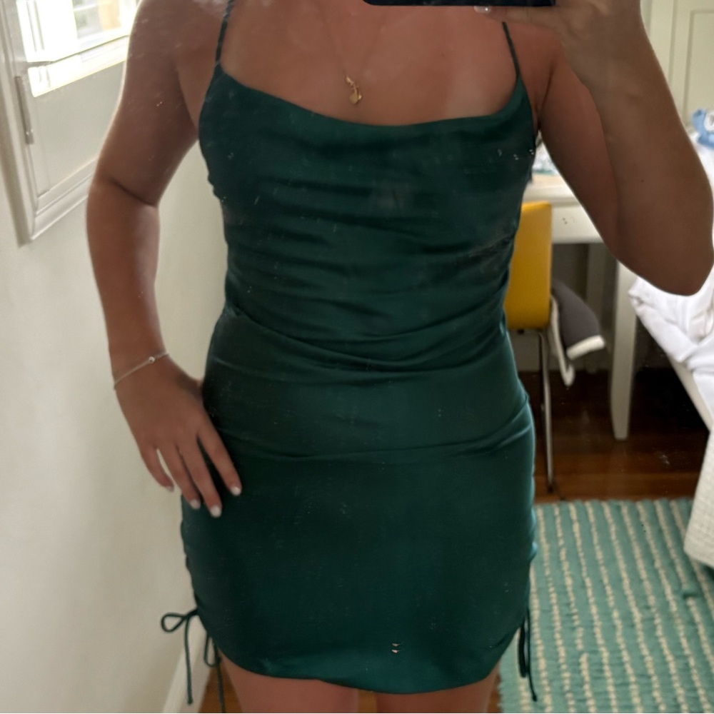 Glam Green Ruched Bodycon Mini Dress